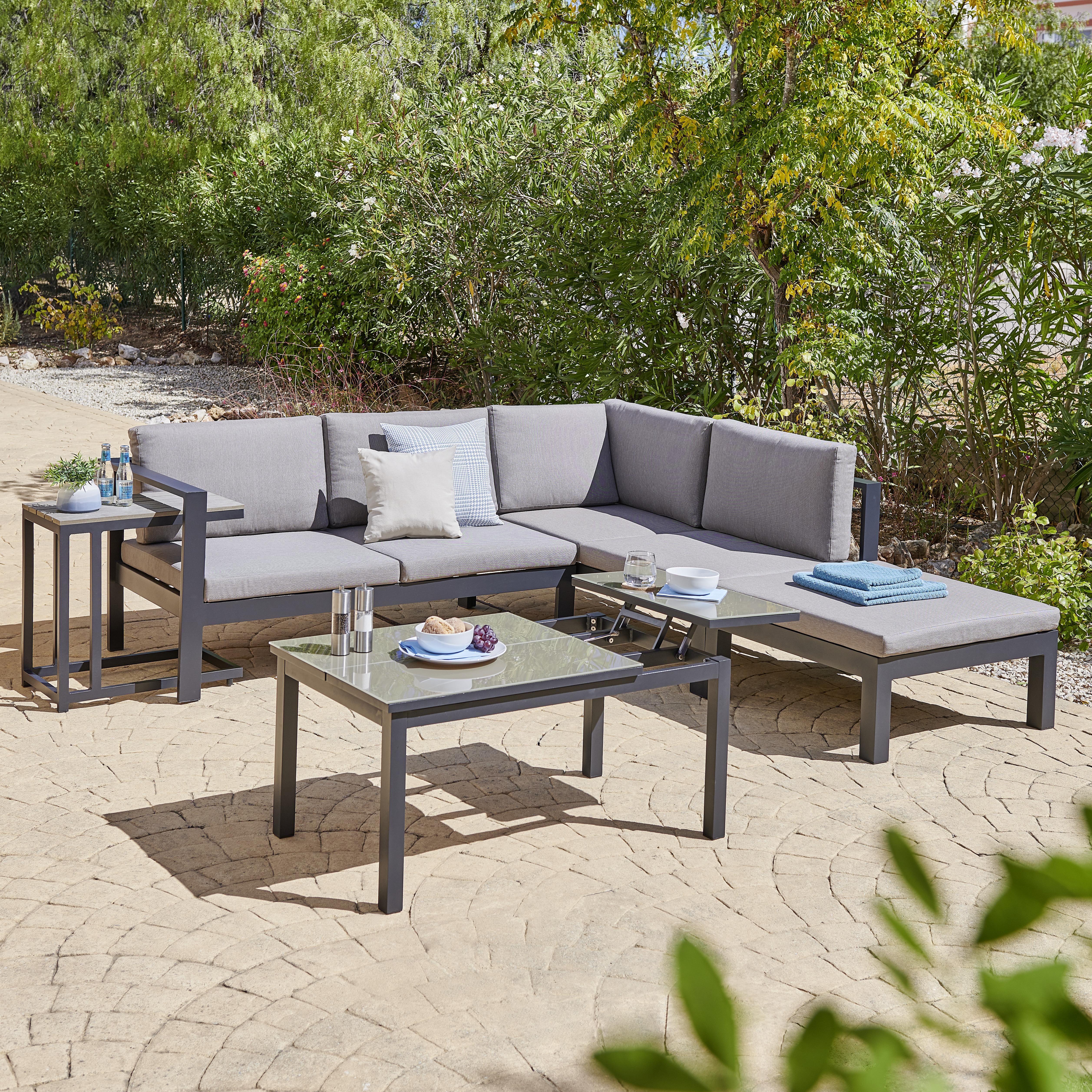 Loungegarnitur 5-Teilig Panama aus Alu und Textil mit Kissen - Schlammfarben/Schwarz, MODERN, Glas/Kunststoff (224/224cm) - Beldano