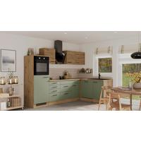 Küchenblock Cara Eiche Dekor Schilfgrün S: 280x170 Cm - Schilfgrün/Eiche Artisan, Basics, Holzwerkstoff (280cm) - FlexWell