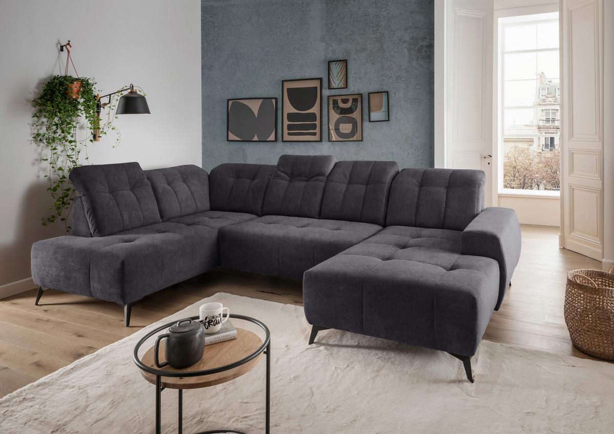 Ecksofa, Sitzvorzug Elektrisch Sano, Anthrazit, 200x337x180cm - Anthrazit/Schwarz, MODERN, Textil (200/337/180cm) - Livetastic