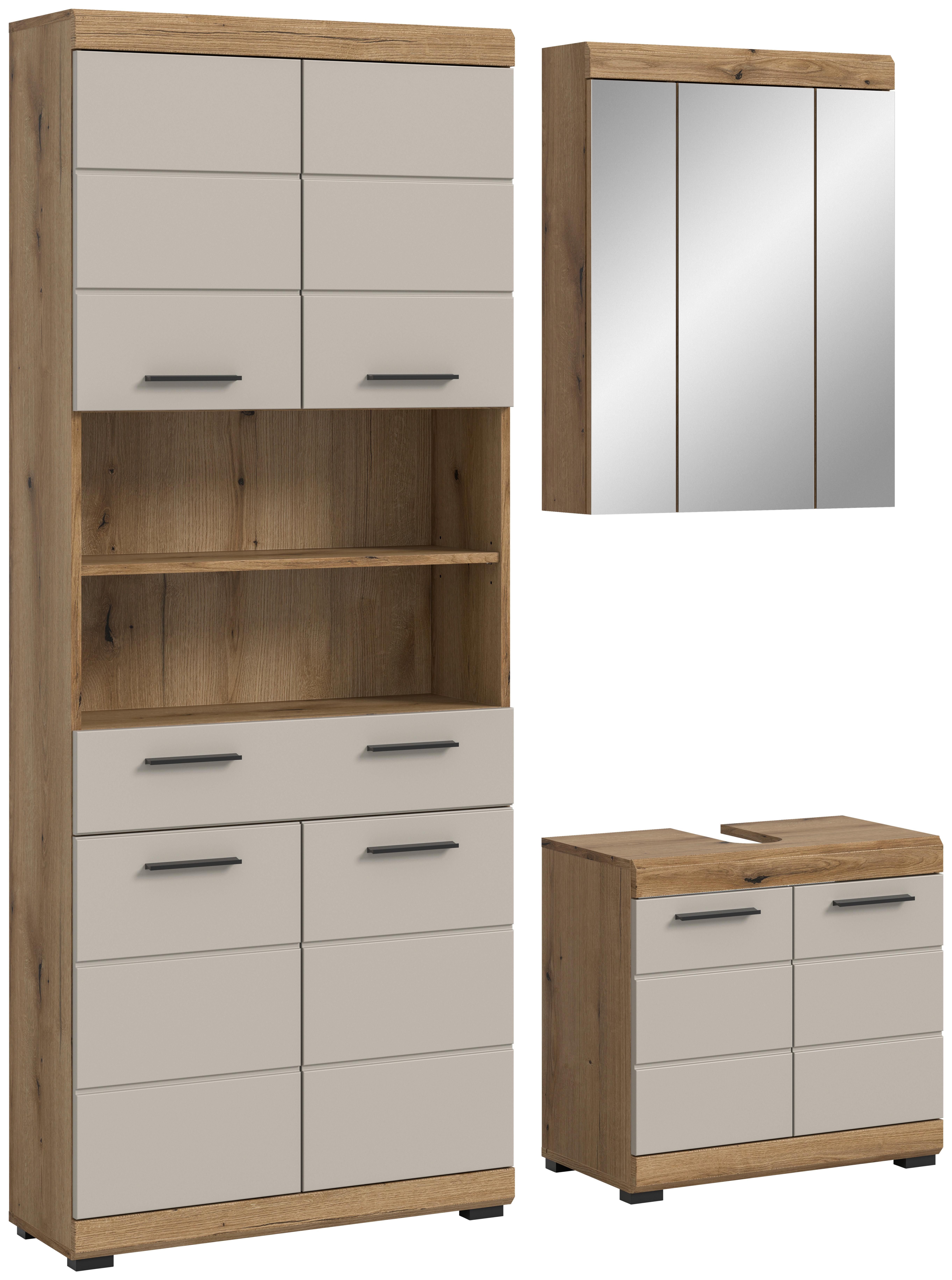 Badezimmer Scout Kaschmir/Naturfarben B: 134 cm - Kaschmir/Schwarz, MODERN, Glas/Holzwerkstoff (134cm) - MID.YOU