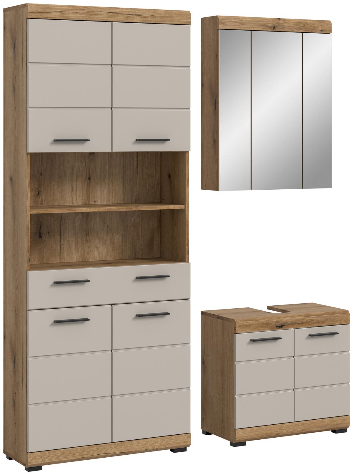 Badezimmer Scout Kaschmir/Naturfarben B: 134 cm - Kaschmir/Schwarz, MODERN, Glas/Holzwerkstoff (134cm) - MID.YOU
