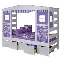 Posteľ v tvare domčeka LIO záves fialový - orgovánová, Modern, drevo (90/200cm) - MID.YOU