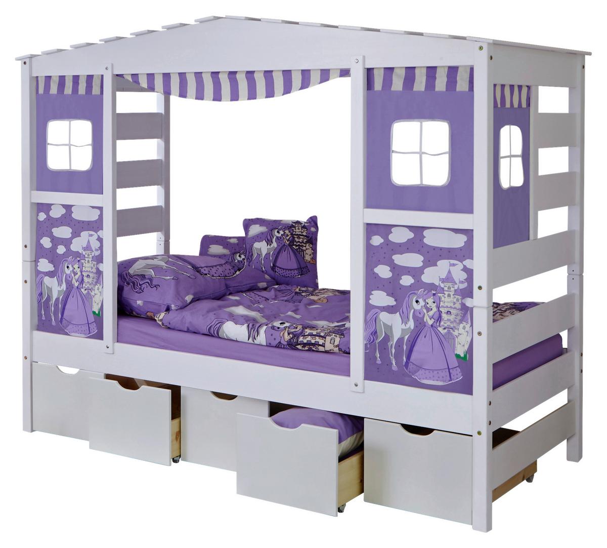 Posteľ v tvare domčeka LIO záves fialový - orgovánová, Modern, drevo (90/200cm) - MID.YOU