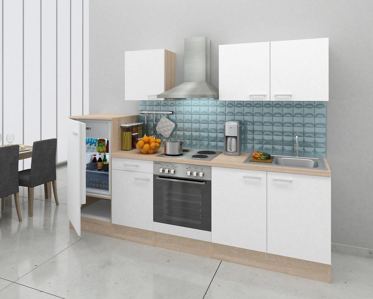 Küchenzeile Economy mit Geräten 270 cm Weiß/Eiche Dekor Modern - Eichefarben/Weiß, Basics, Holzwerkstoff (270cm) - Respekta