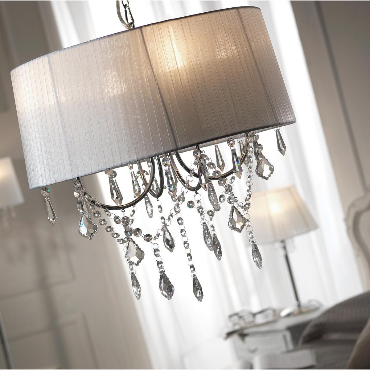 Kristall-Hängeleuchte Weiß Chromfarben D: 45 cm 6w - Chromfarben/Weiß, KONVENTIONELL, Glas/Textil (45/95cm)