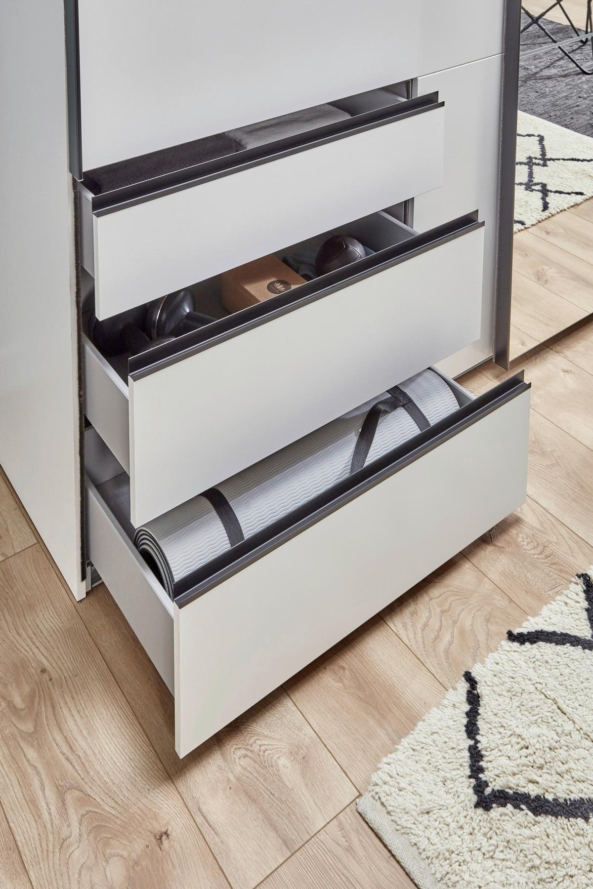 Schwebetürenschrank Level 36 A Weiß Dekor/Spiegel, B: 300cm - Weiß, MODERN, Glas/Holzwerkstoff (300/216/65cm) - MID.YOU