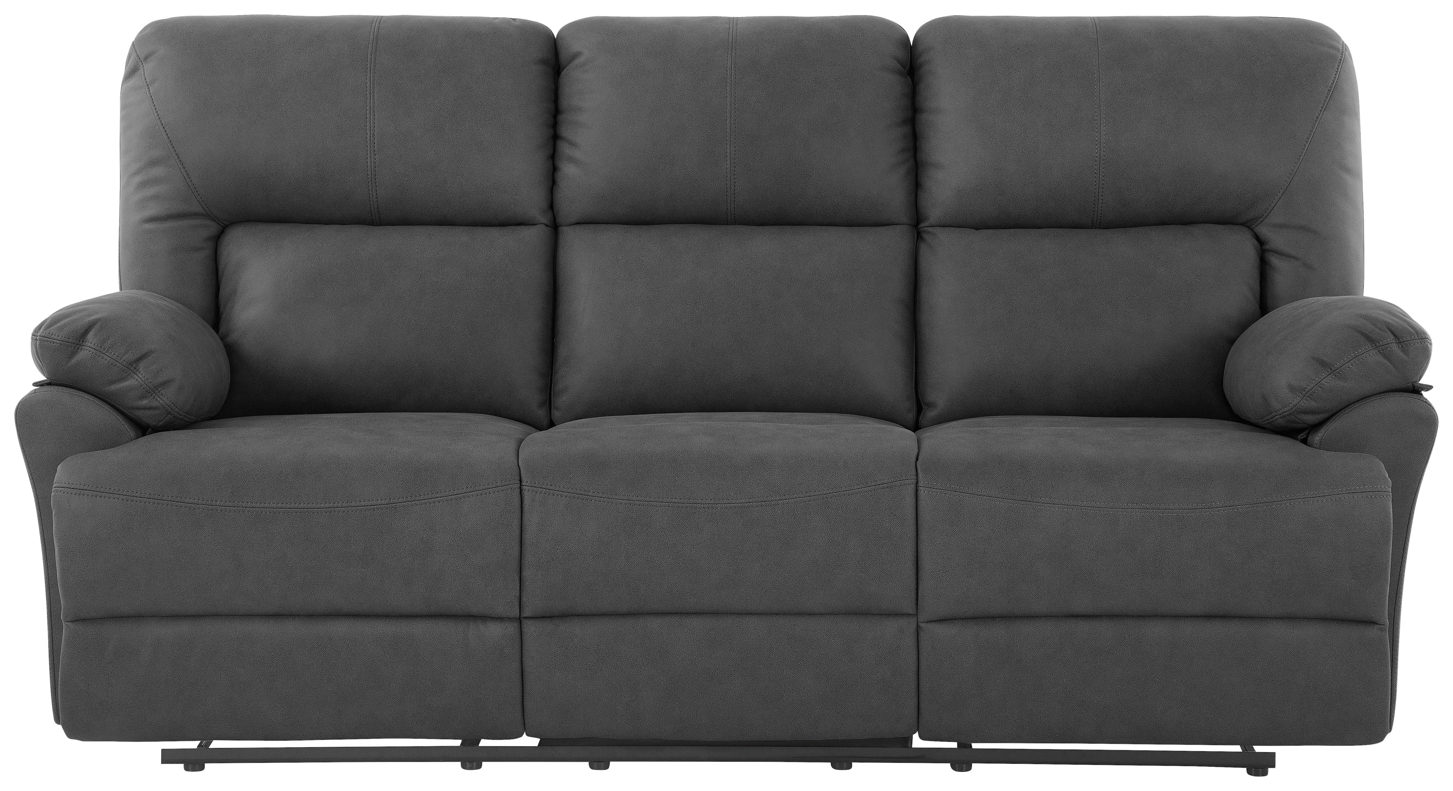 Třímístná pohovka CLARA, šedá, s relaxační funkcí - šedá/černá, Basics, kov/dřevo (200/99.5/94cm) - Livetastic
