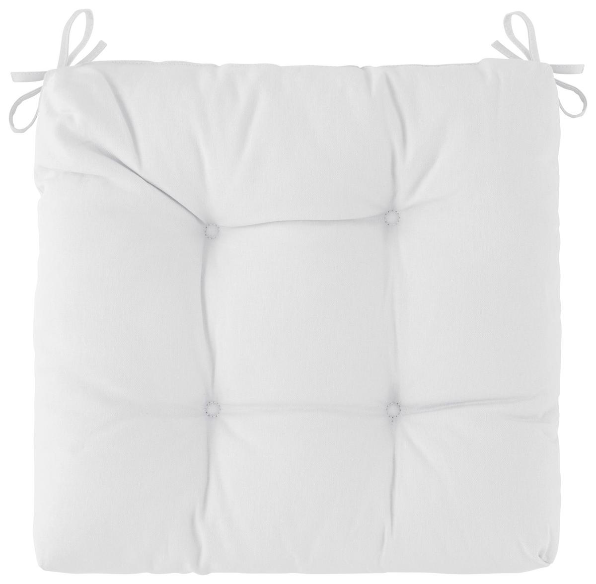 Sedací polštář Elli, 40/40/7cm, bílá - bílá, Konvenční (40/40/7cm) - Mömax