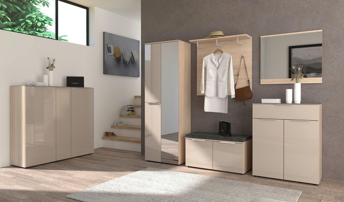 Előszobaszekrény Siena 65/196cm - kasmírszínű/tölgyfa színű, Modern, faalapú anyag/üveg (65/196/41cm)