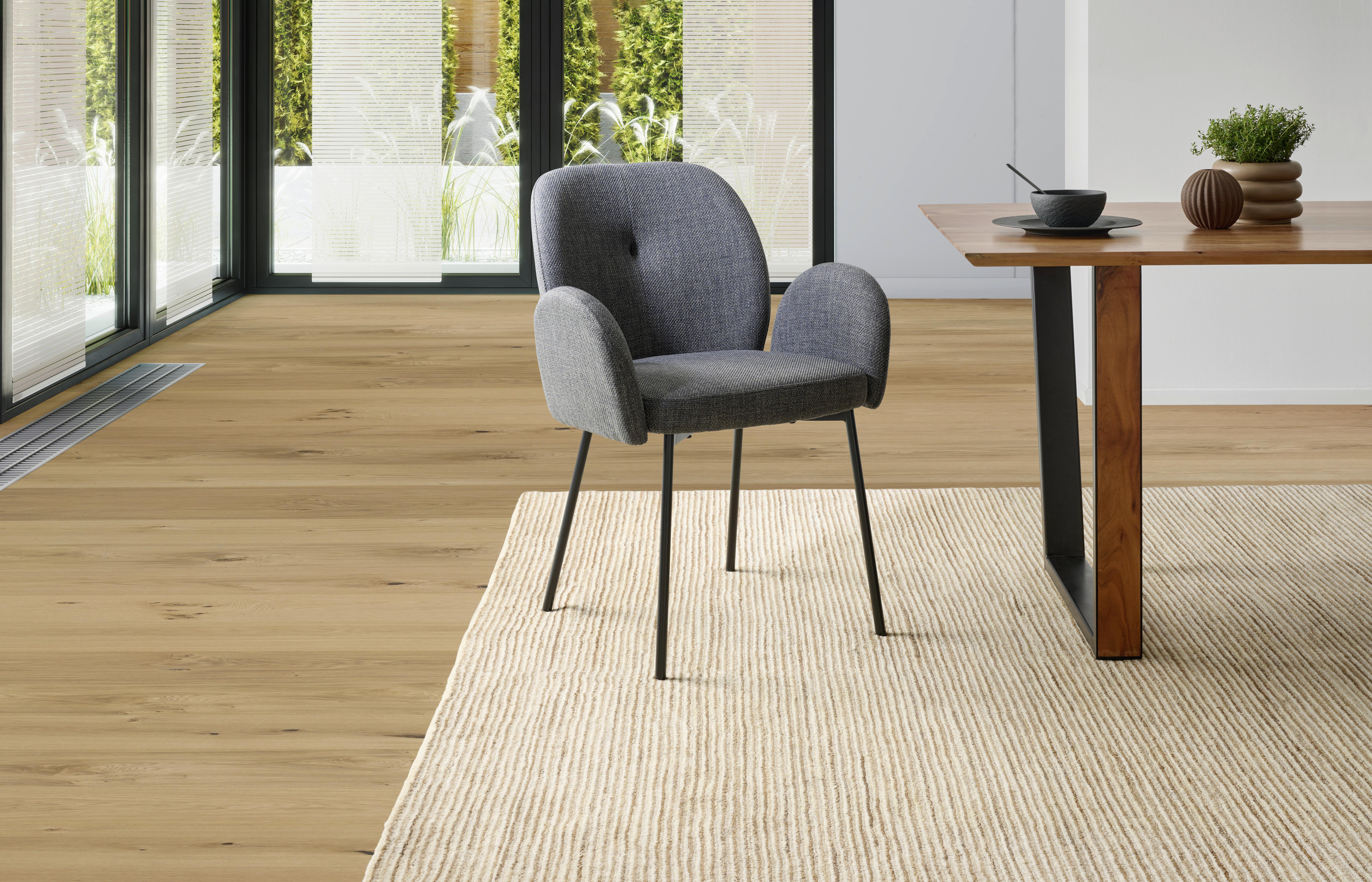 Armlehnstuhl Pauline Leinenoptik Grau, B: 62 cm - Schwarz/Grau, KONVENTIONELL, Holz/Textil (62/85/64cm) - MID.YOU