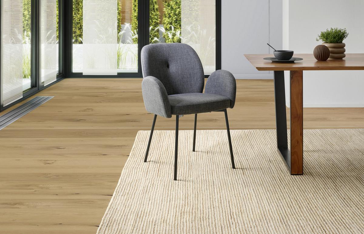 Armlehnstuhl Pauline Leinenoptik Grau, B: 62 cm - Schwarz/Grau, KONVENTIONELL, Holz/Textil (62/85/64cm) - MID.YOU