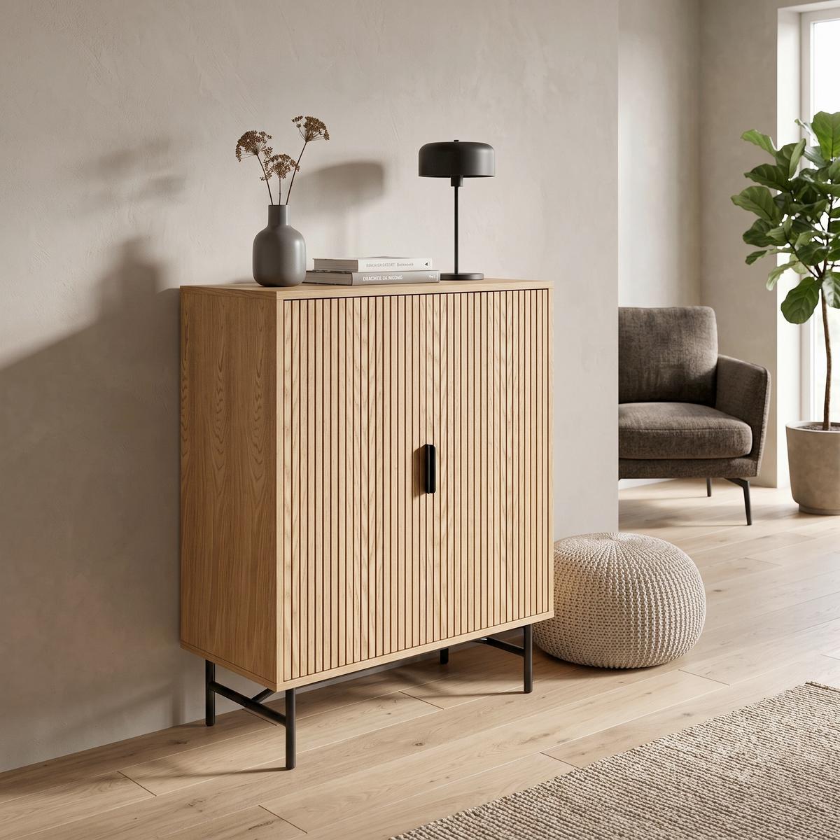 KOMMODE Schwarz, Eiche Dekor B: 80cm - Eichefarben/Schwarz, Design, Holz/Holzwerkstoff (80cm) - Livetastic