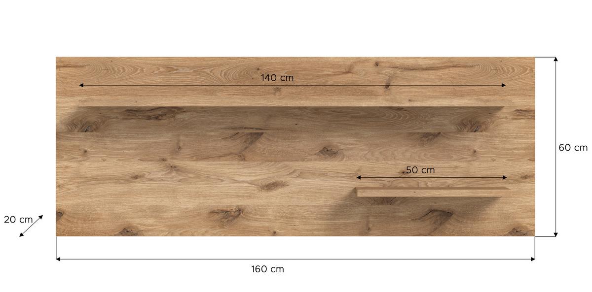 Wandboard Woody Nox Oak B: 160 Cm - Anthrazit, Natur, Holzwerkstoff (160/60/20cm) - MID.YOU