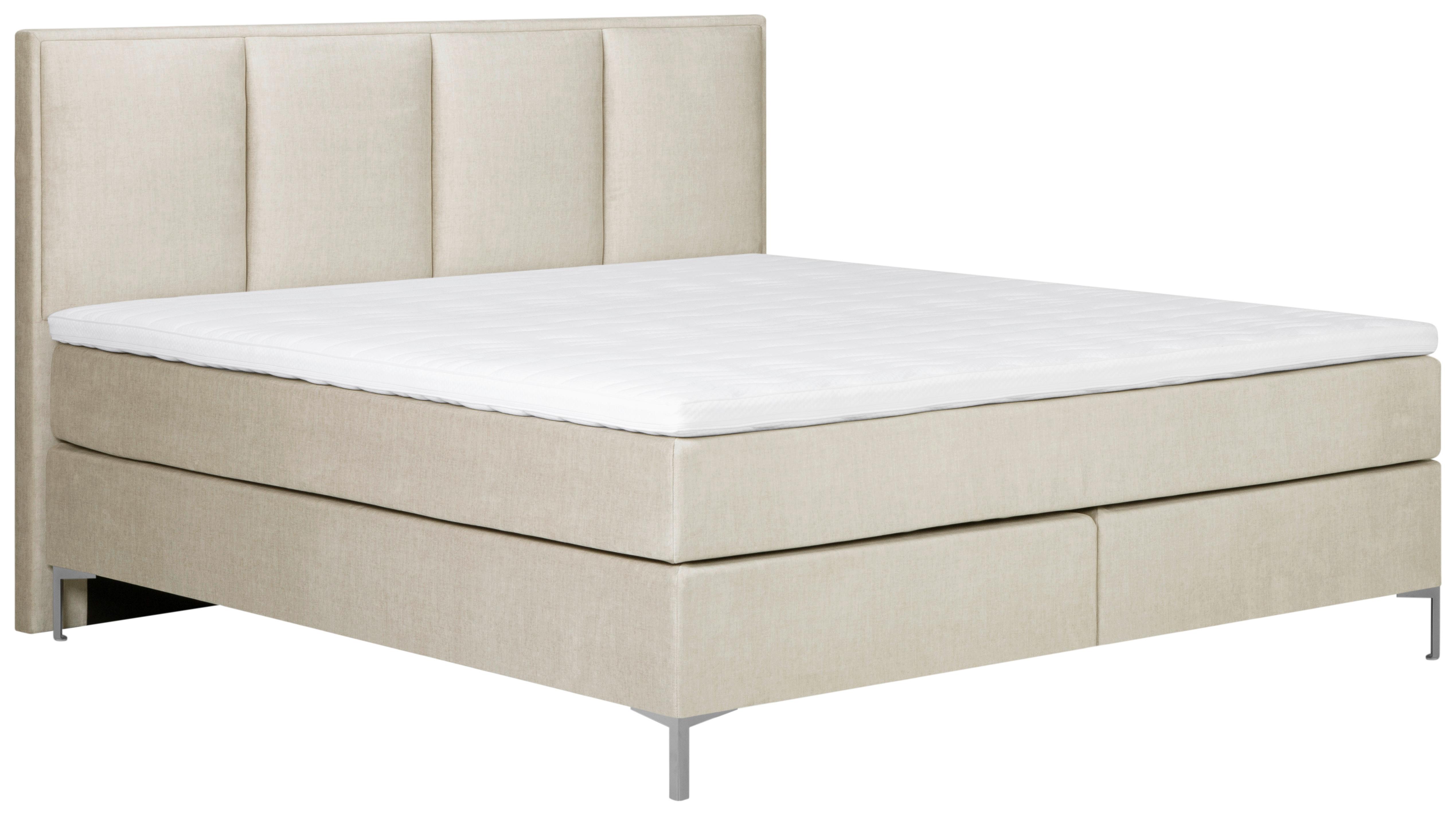 Boxspringbett Mit Topper 180x200 Cm Graz, Creme - Creme/Alufarben, MODERN, Textil (180/200cm) - MID.YOU