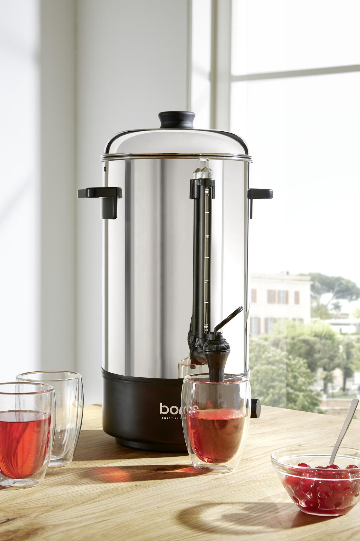 Heißgetränkespender Mit Zapfhahn 8 Liter Bis 100 Grad - Edelstahlfarben/Schwarz, Basics, Metall (33,5/58cm) - Bono