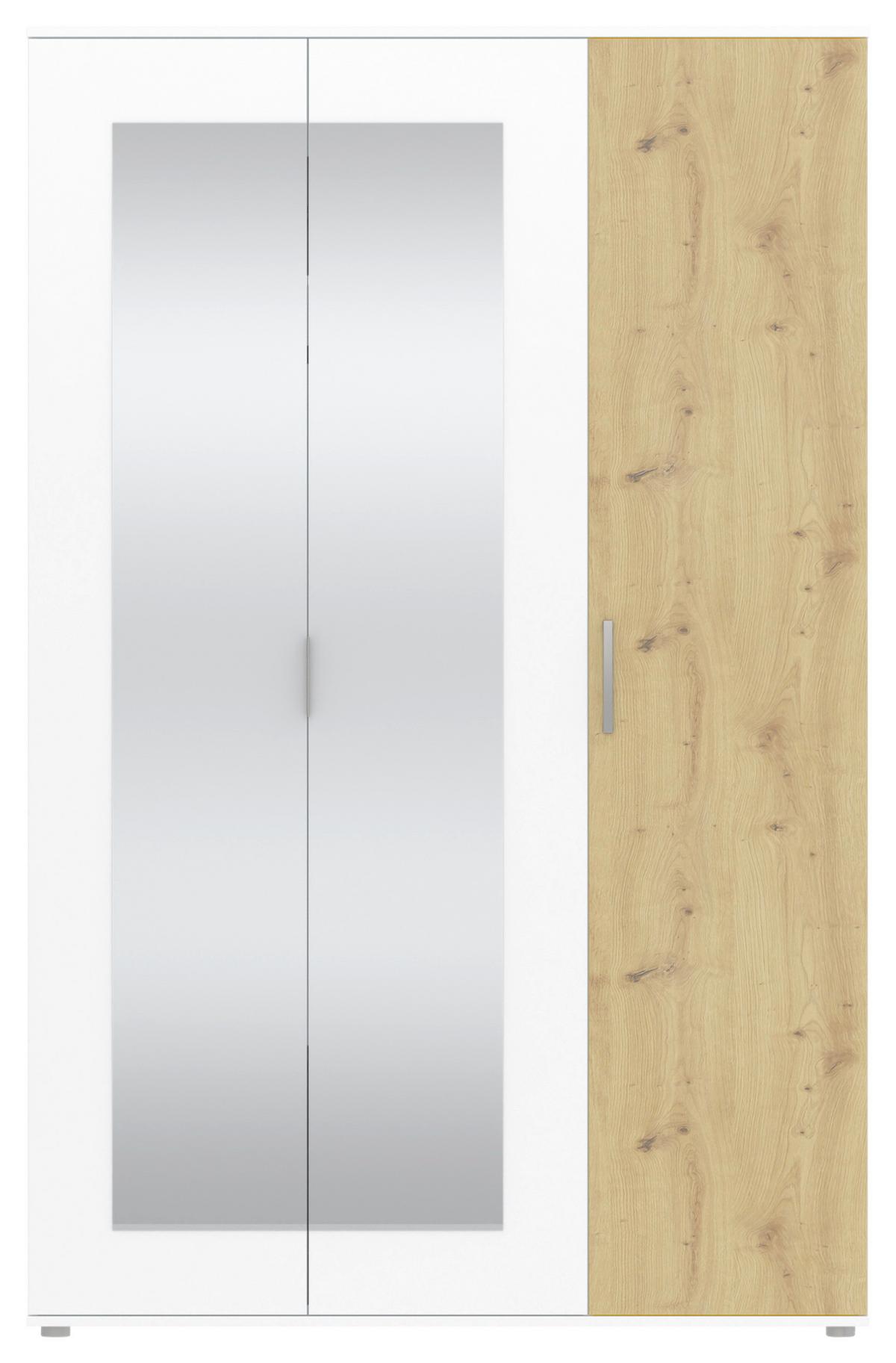 Kleiderschrank Jan Weiß, Eiche Artisan Dekor, B:135 cm - Weiß/Eiche Artisan, Trend, Glas/Holzwerkstoff (135/210/52cm)