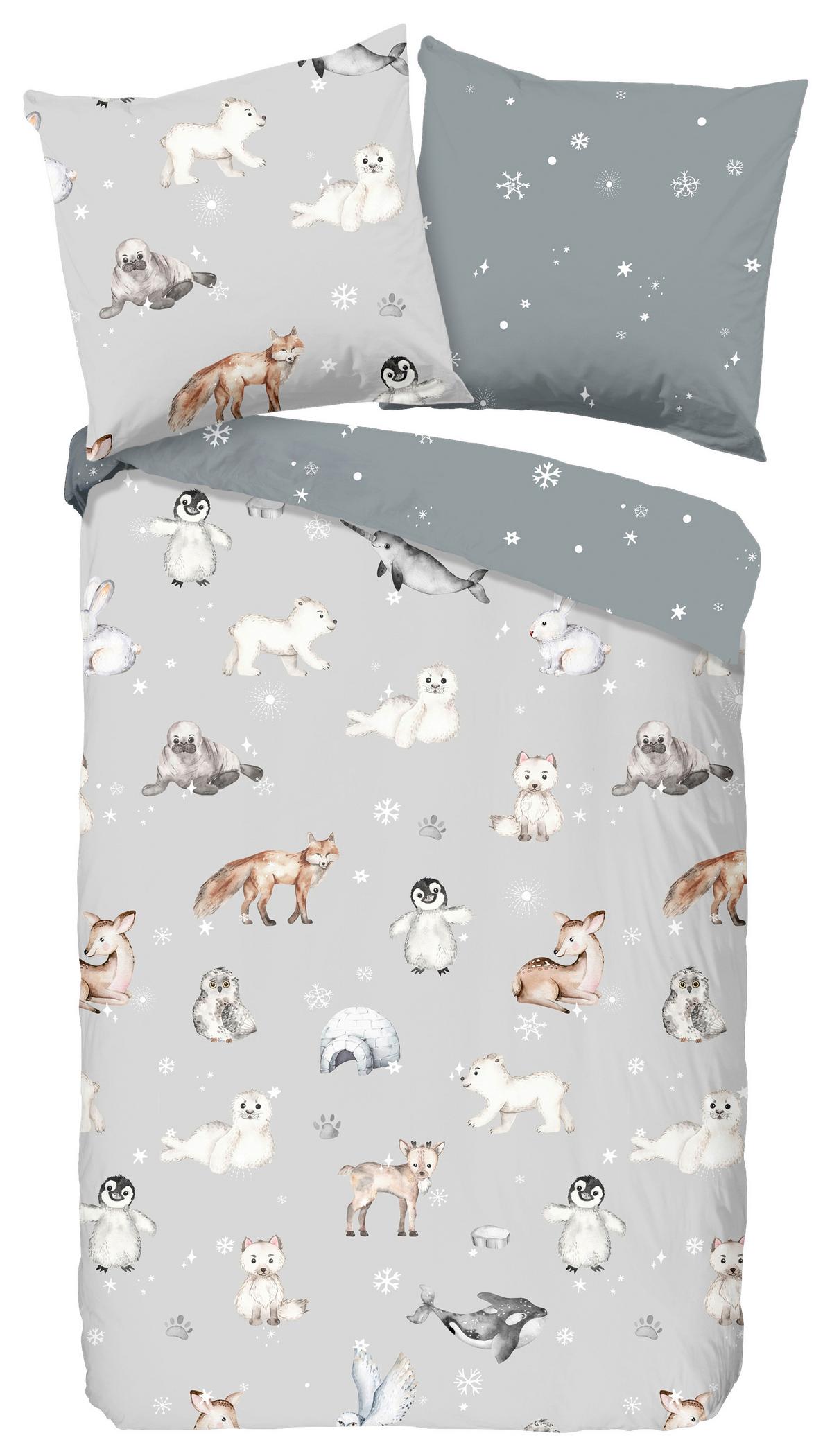 Jugendbettwäsche Cira Grau 135x200 cm - Hellgrau/Grau, Natur, Textil (135/200cm)