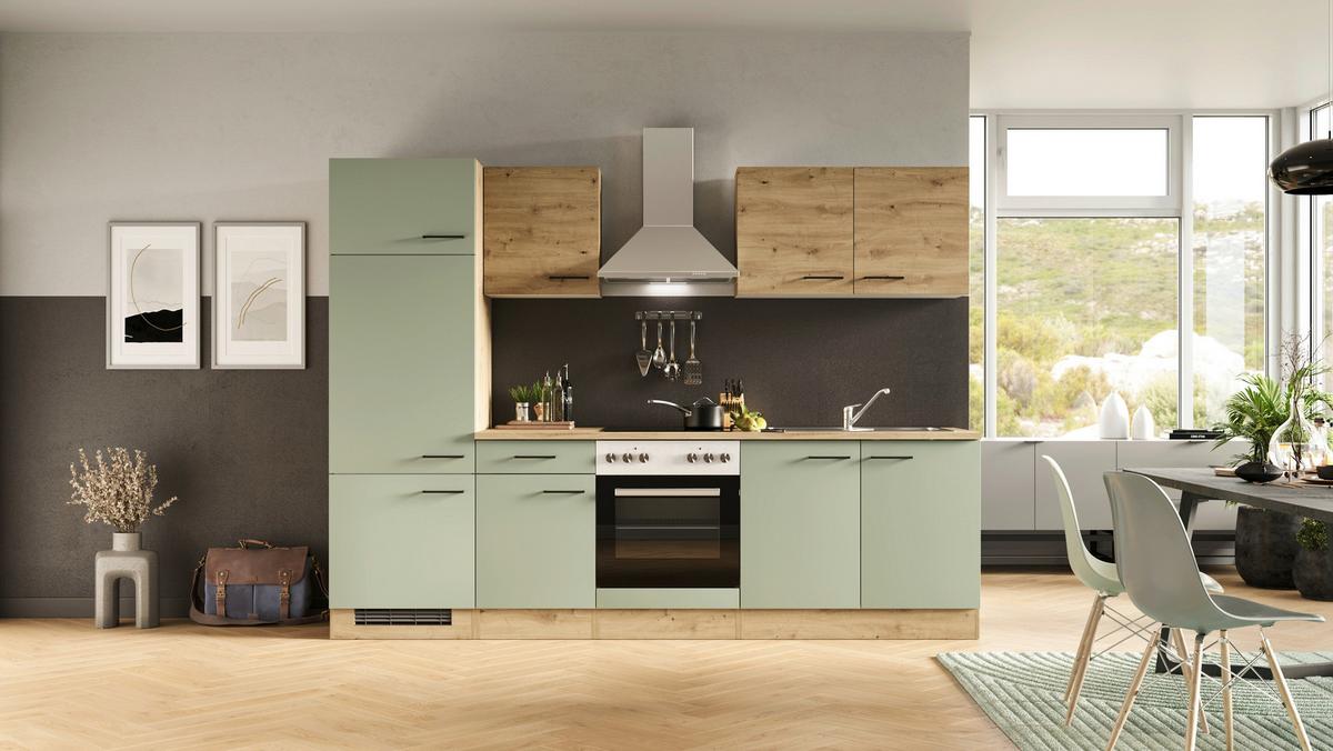 Küchenblock Cara Eiche Artisan/grün B: 270 Cm - Schilfgrün/Eiche Artisan, MODERN, Holzwerkstoff (270cm) - FlexWell