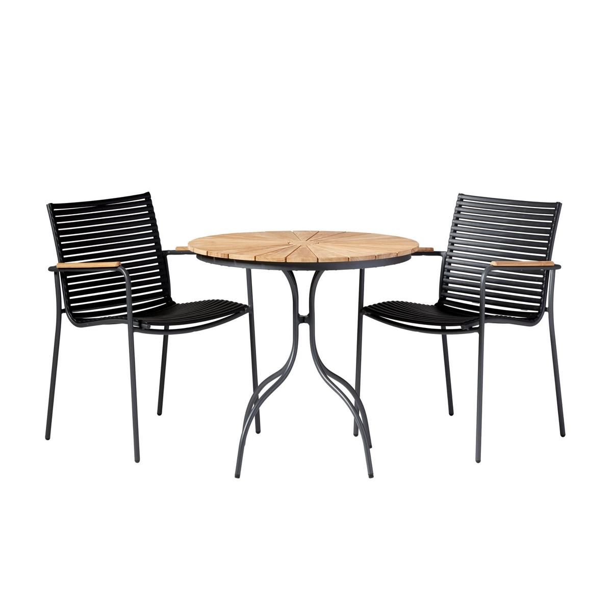 Balkonmöbel Set Ellen Teakholz/Kunststoff - Anthrazit/Schwarz, Natur, Holz/Kunststoff - Gardenson