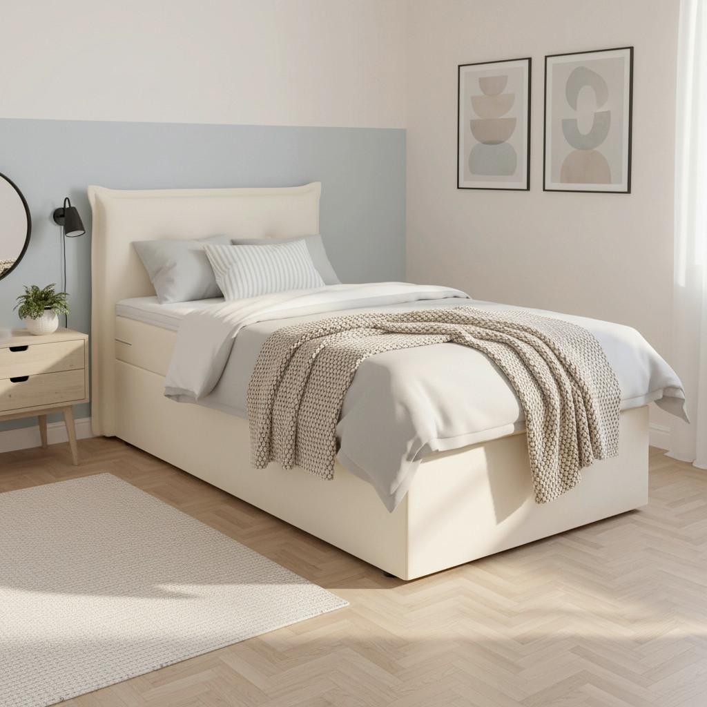 Boxspringová posteľ POLO 90x200, krémová - čierna/slonovinová, Modern, drevo/textil (90/200cm) - Bessagi Home