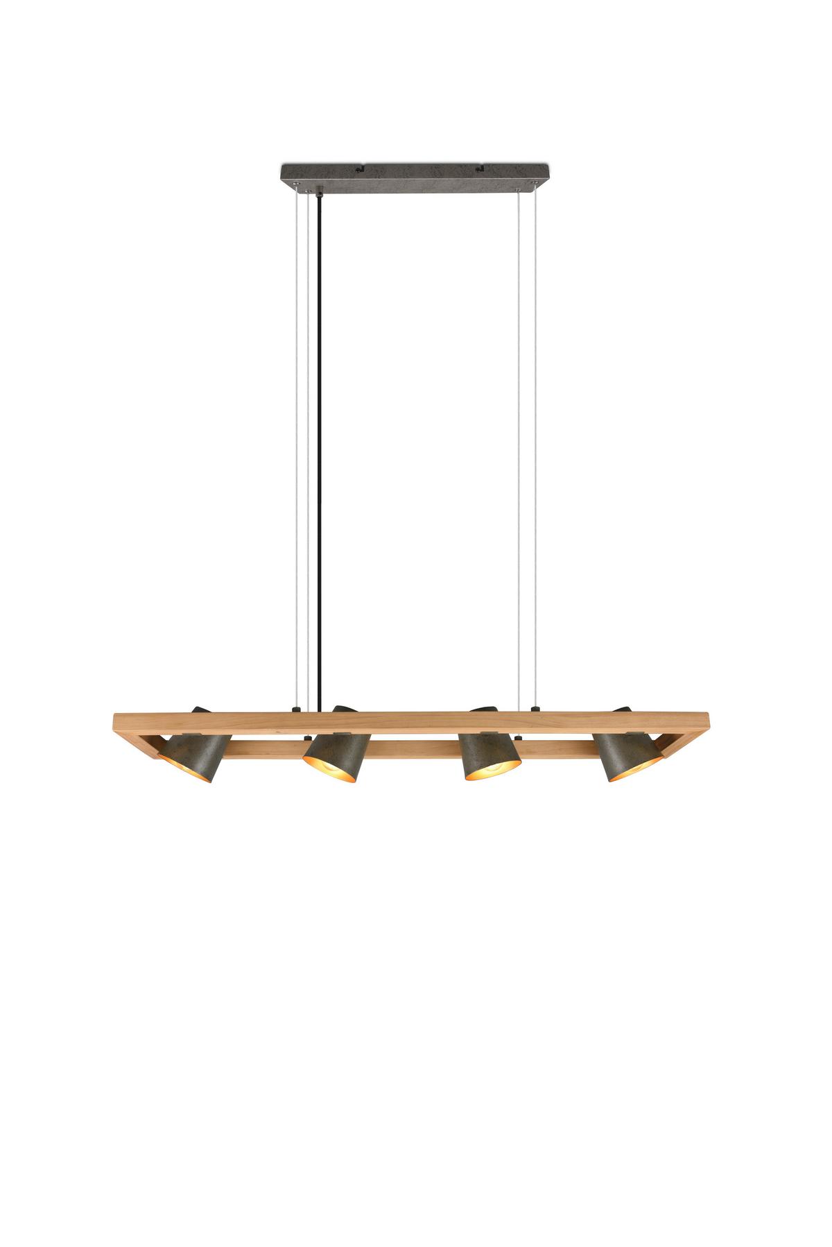 Hängeleuchte Bell H: 150 cm 4-Flammig, Glockendesign - Nickelfarben, Natur, Holz/Metall (100/150/21cm) - Trio Leuchten