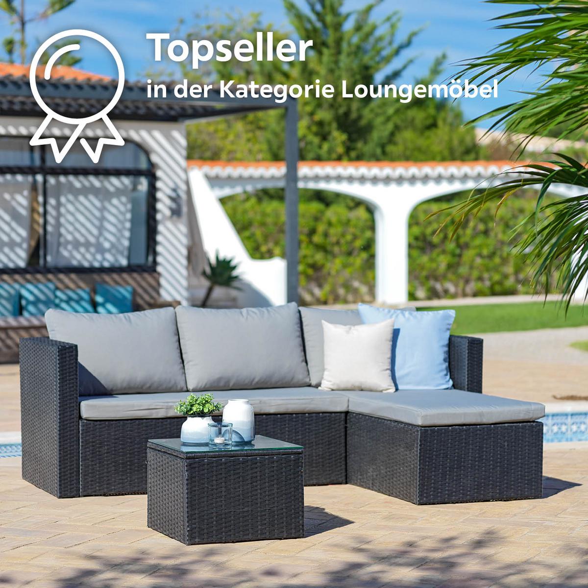 Lounge-garnitúra Sky - fekete/sötétszürke, Modern, műanyag/Üveg (137/198cm) - Ondega