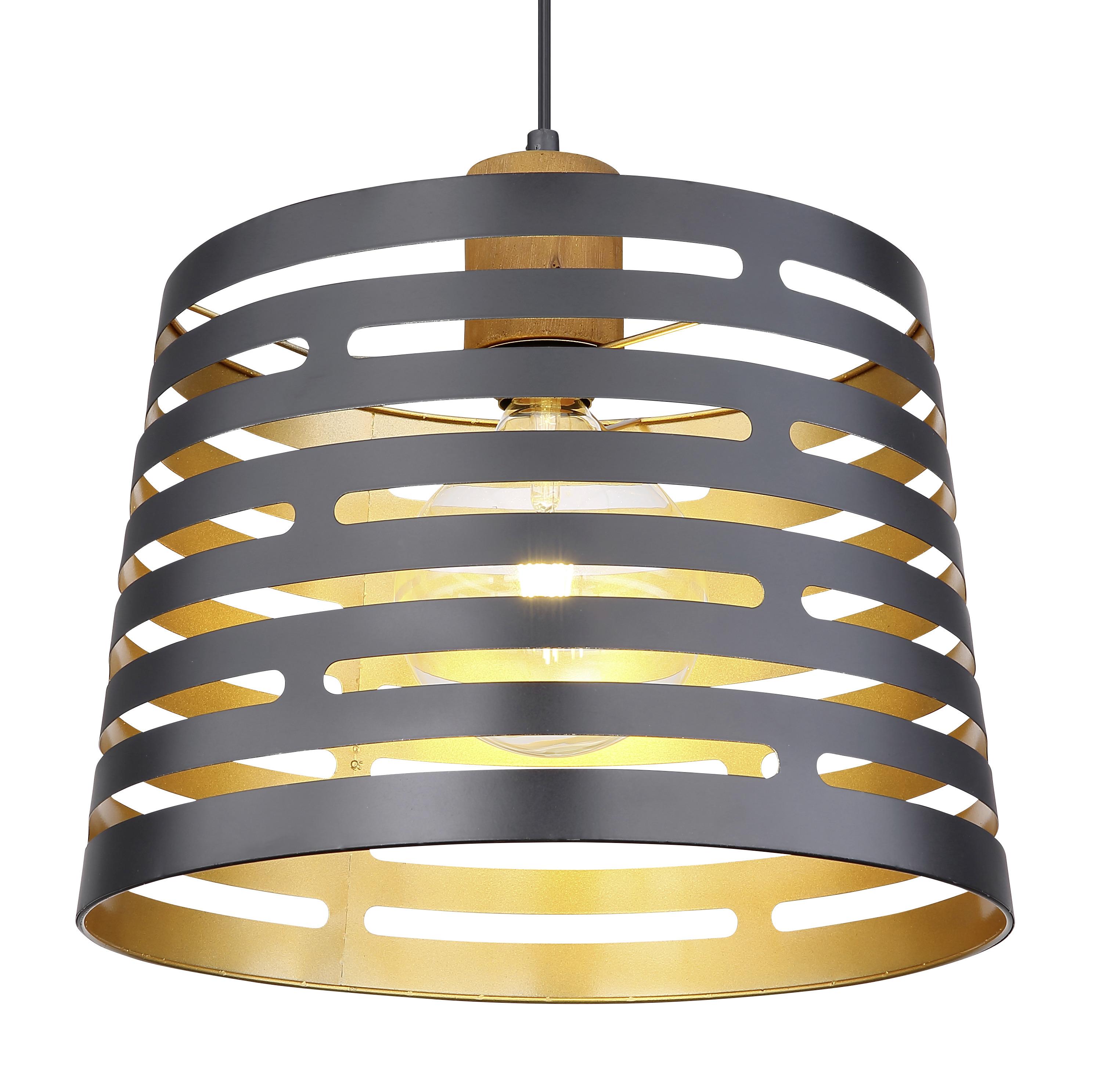 Hängeleuchte Ablona H: 120 Cm 1-Flammig, Holz/metall - Goldfarben/Schwarz, Natur, Holz/Metall (35/120cm) - Globo
