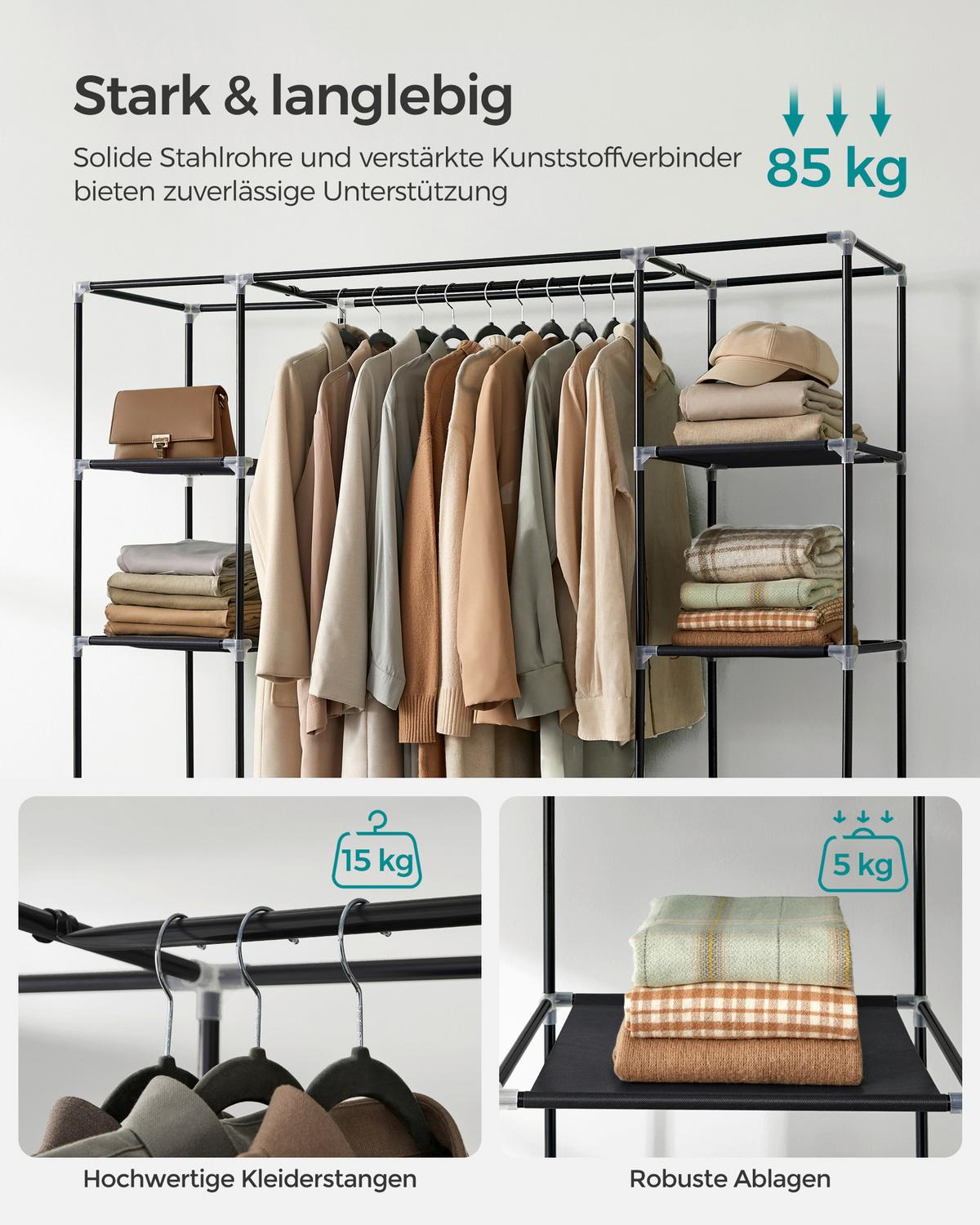 Stoffschrank Schwarz B: 150 cm - Schwarz, Basics, Kunststoff/Textil (150/175/45cm)