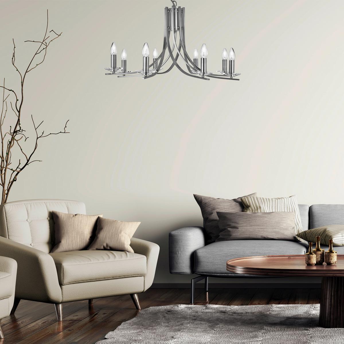 Kronleuchter 4168-8ss Ascona - Silberfarben, KONVENTIONELL, Glas/Metall (75/145cm)