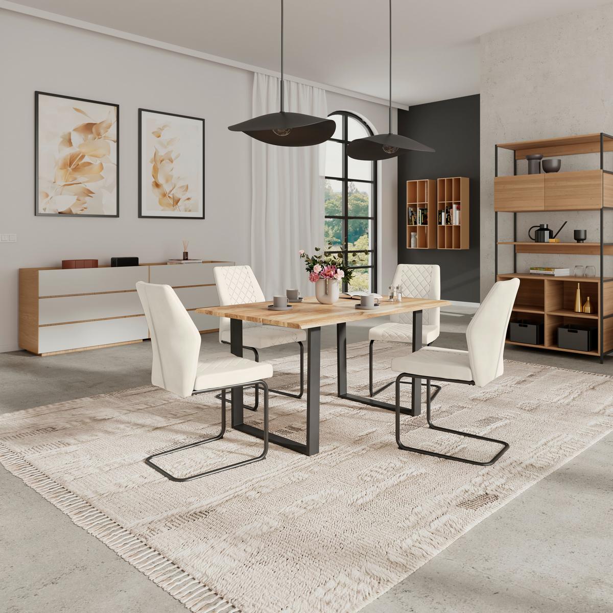 Stuhl Nina Velours Beige, B: 49 Cm - Beige/Schwarz, MODERN, Textil/Metall (49/90/60cm)