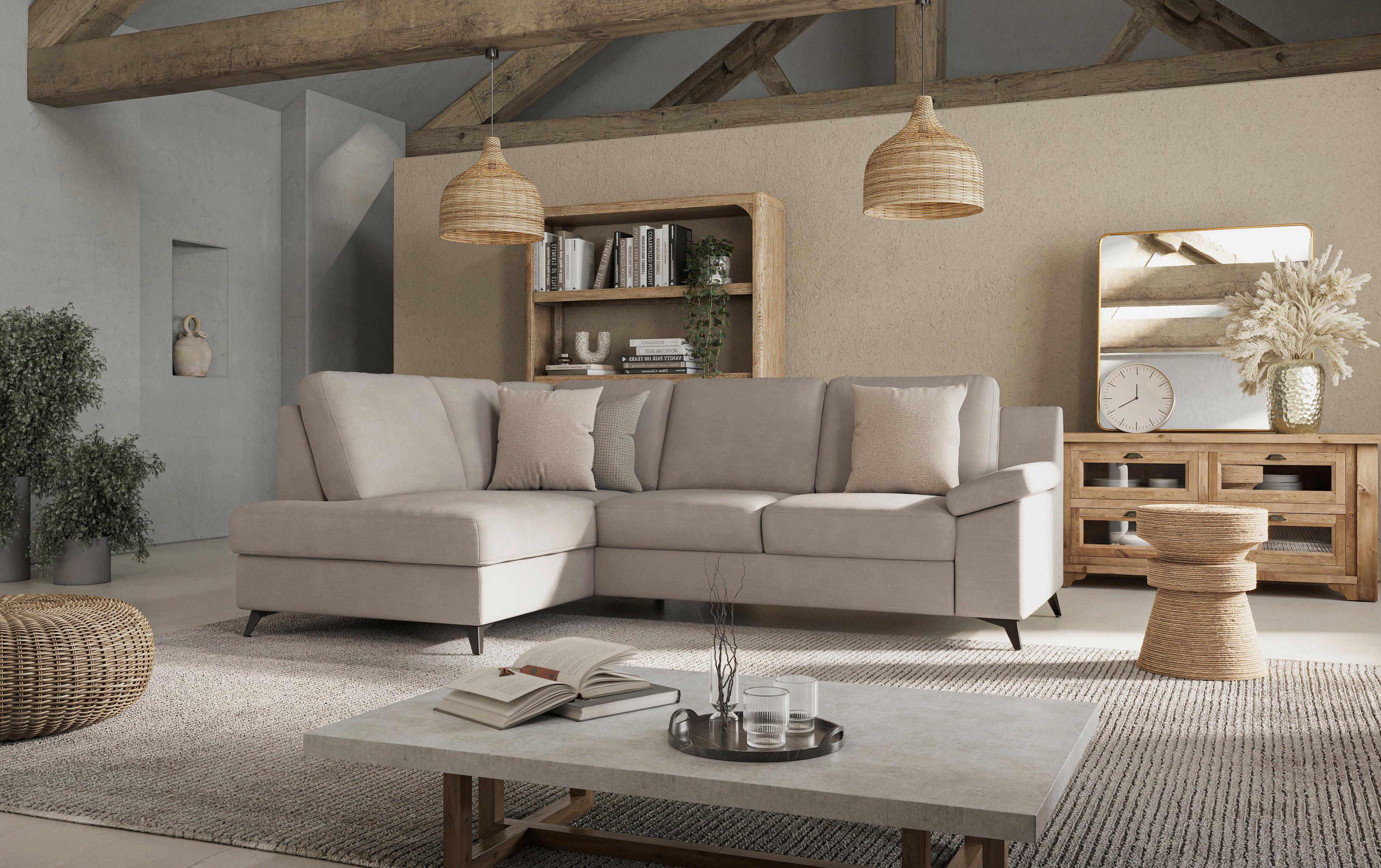 Ecksofa Boom, Beige S: 170x242 Cm - Beige/Schwarz, KONVENTIONELL, Textil (170/242cm) - Cotta