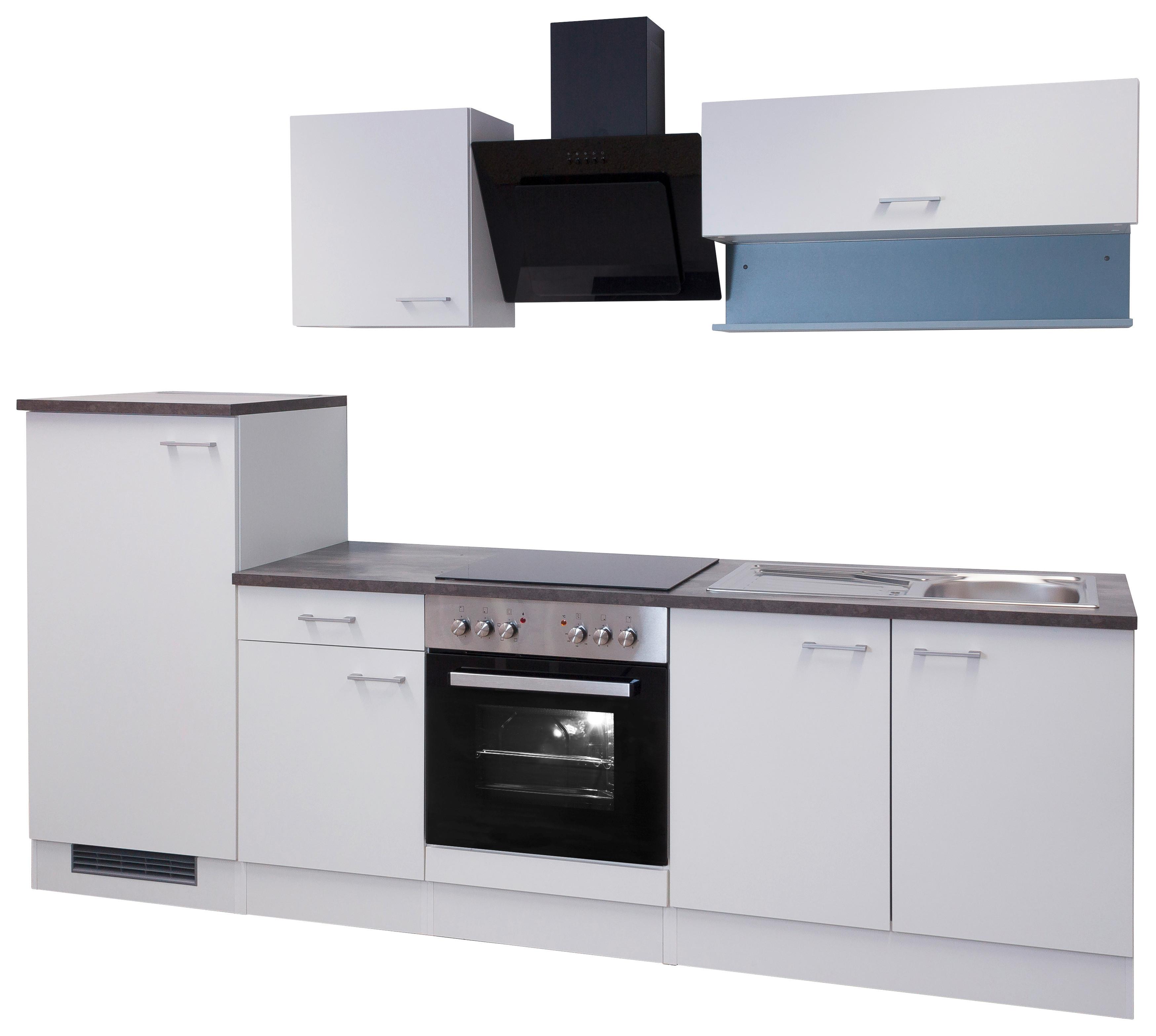 Küchenzeile Lucca mit Geräten 270 cm Weiß Dekor Modern - Graubraun/Weiß, KONVENTIONELL, Holzwerkstoff (270cm) - FlexWell