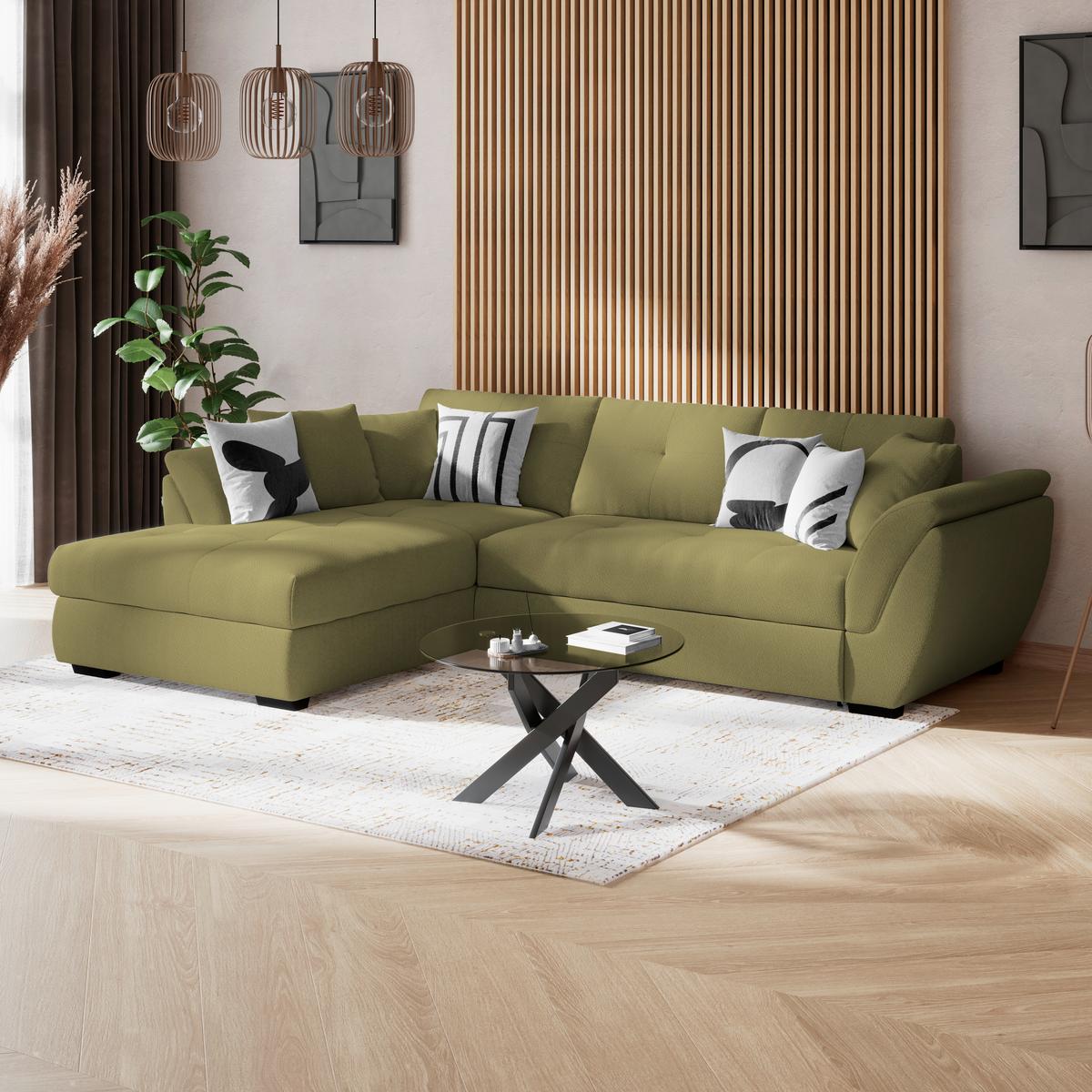 Rohová sedačka BERISSO, ľavá, zelená - čierna/zelená, Konventionell, textil/plast (187/278cm) - Ondega