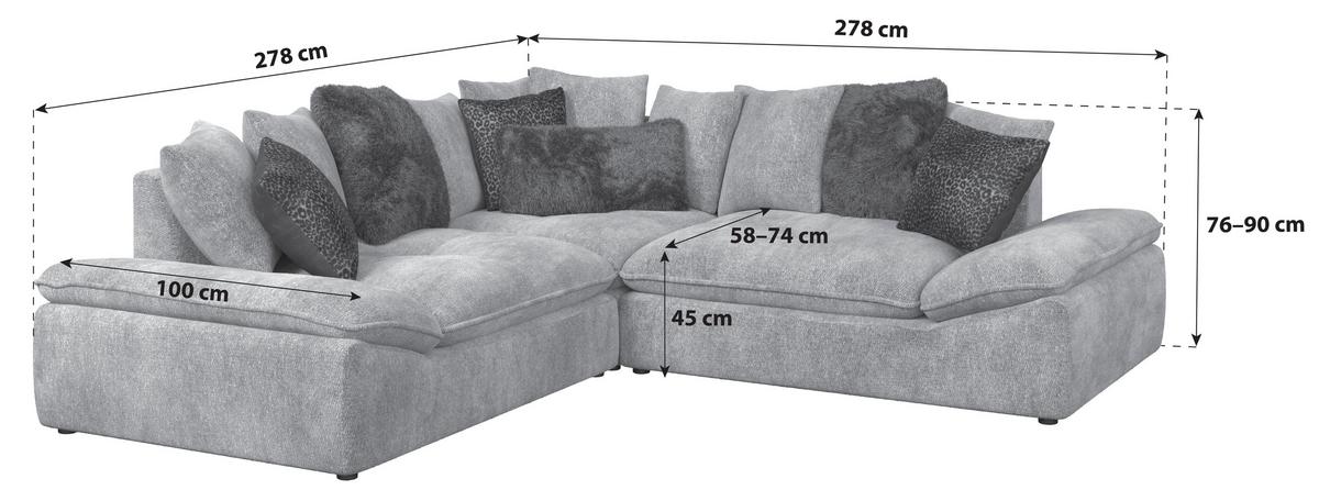 Wohnlandschaft Diun anthrazit, S: 278x278cm - Anthrazit/Schwarz, Trend, Textil (278/278cm) - Luca Bessoni