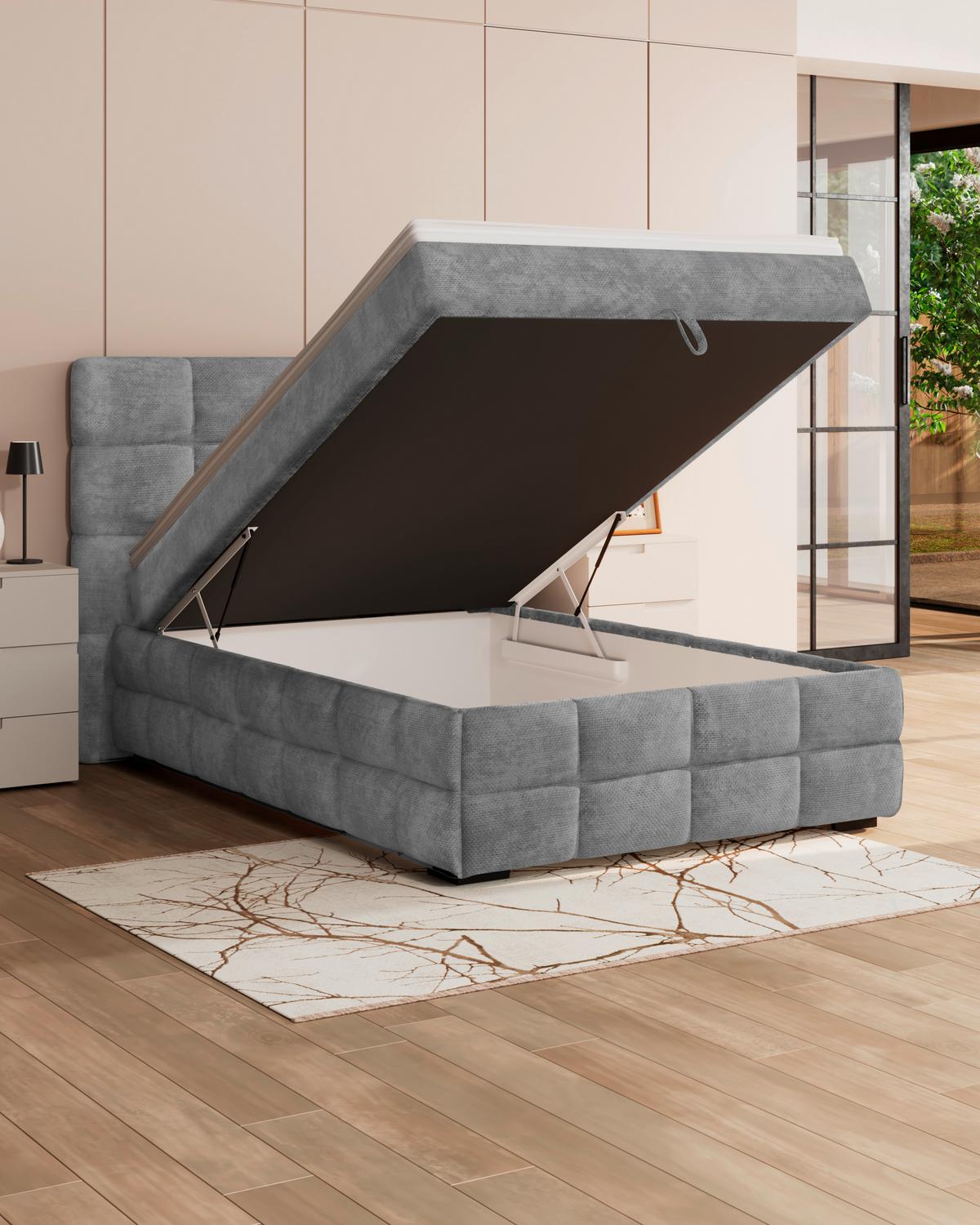 Čalúnená posteľ VEGA 140x200 cm, sivá - čierna/sivá, Trend, drevo/textil (140/200cm)