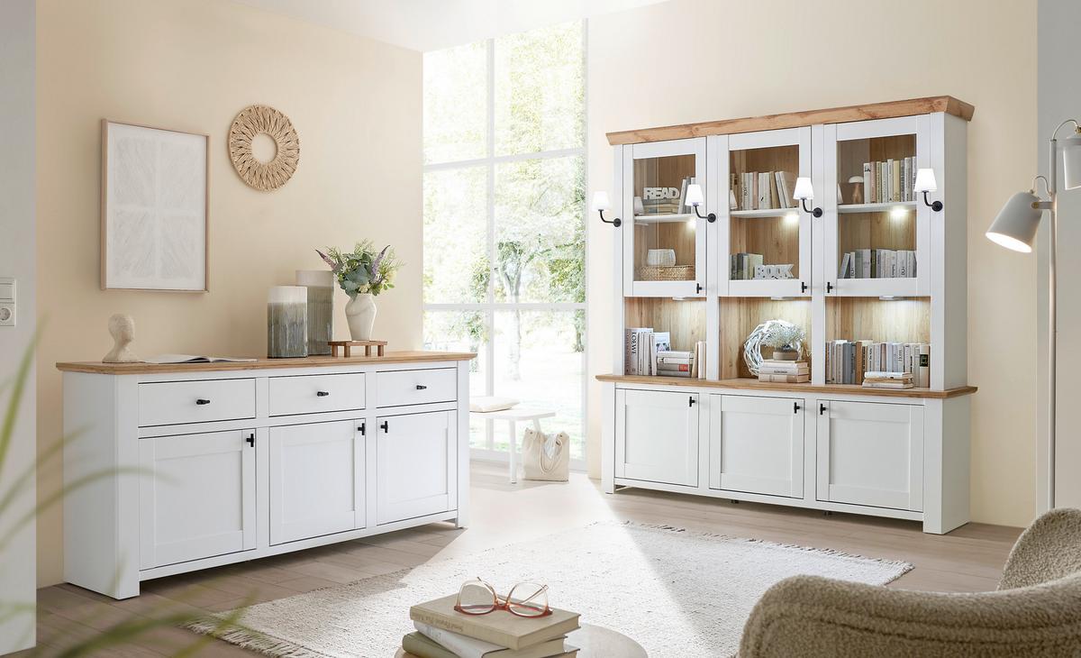 Sideboard Bristol Eiche-/Pinienfarben B: 198cm - Eichefarben/Eiche Wotan, Design, Holzwerkstoff (198/88/45cm) - MID.YOU