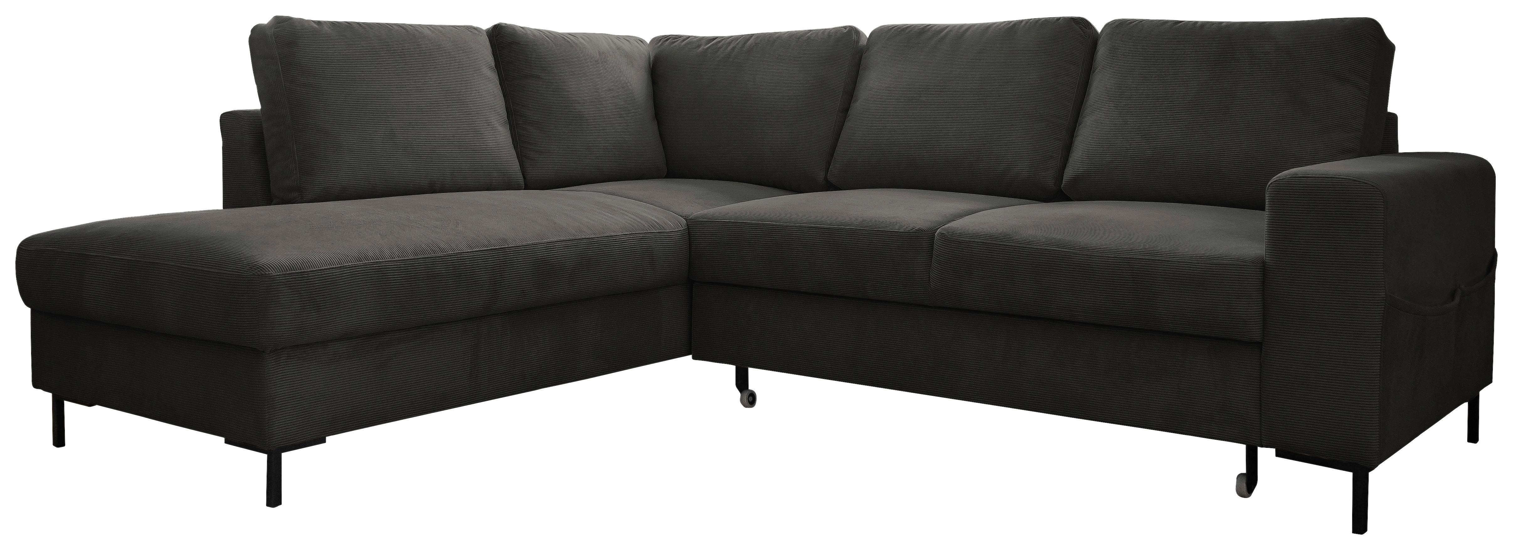 Sedačka LEONIE L, ľavá, sivý menčester - čierna/sivá, Design, kov/drevo (197/237cm)