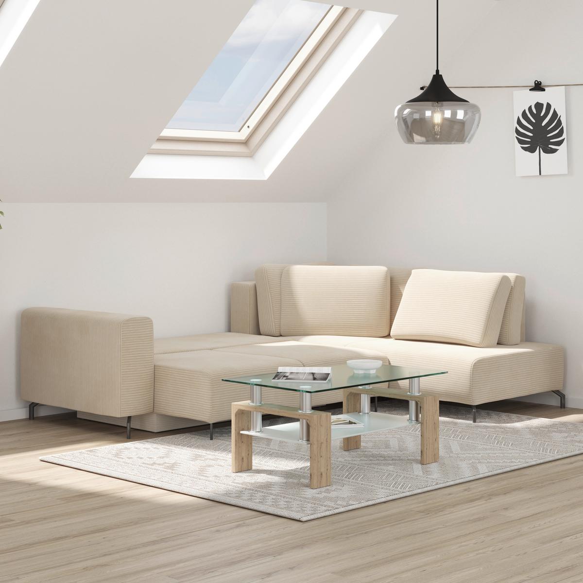 Ecksofa Veni Ecke R - Beige/Schwarz, MODERN, Textil (272/210cm) - Ondega