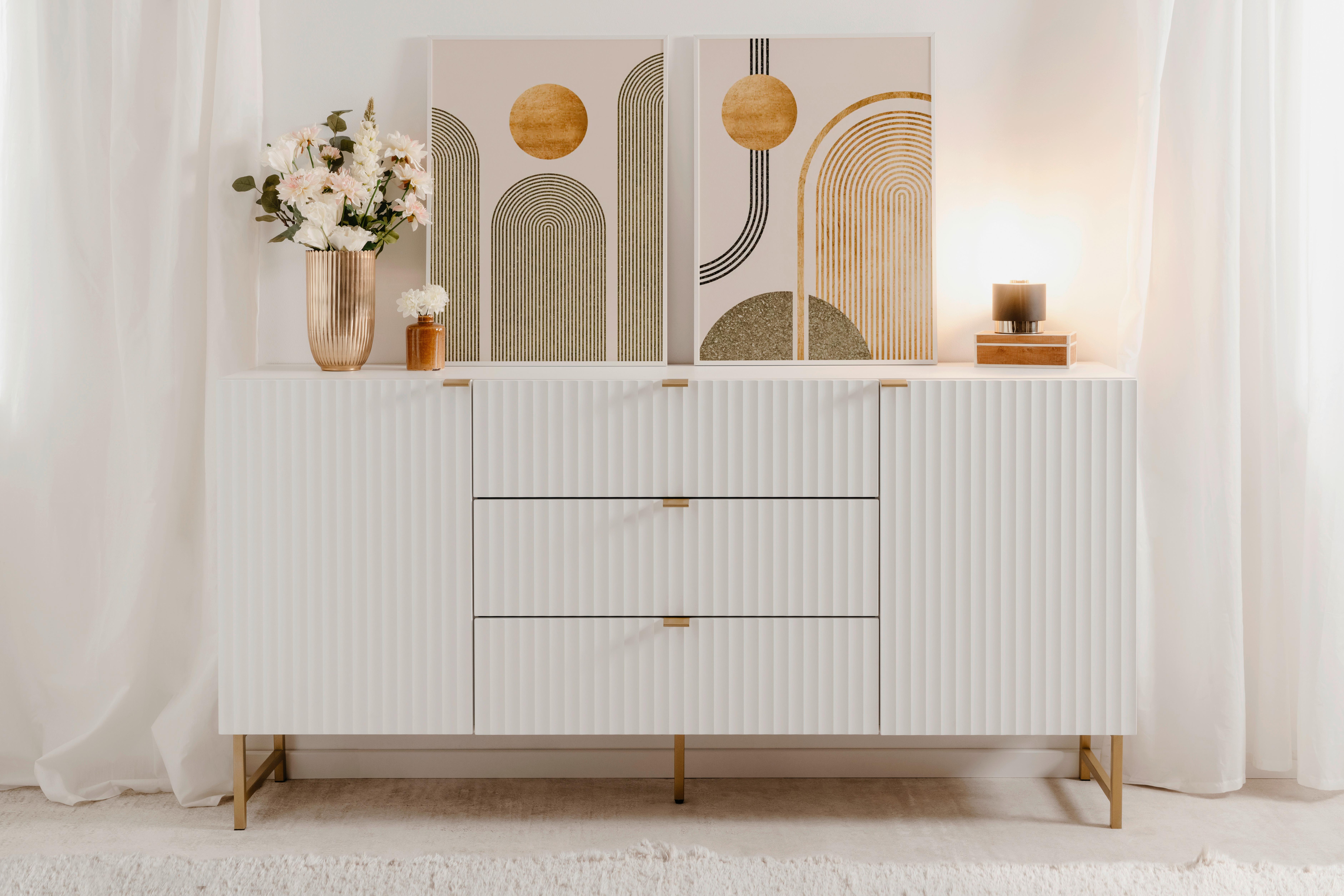 Sideboard Edinburgh 179 Cm Weiß - Goldfarben/Weiß, Design, Holzwerkstoff (179/90/41cm) - MID.YOU
