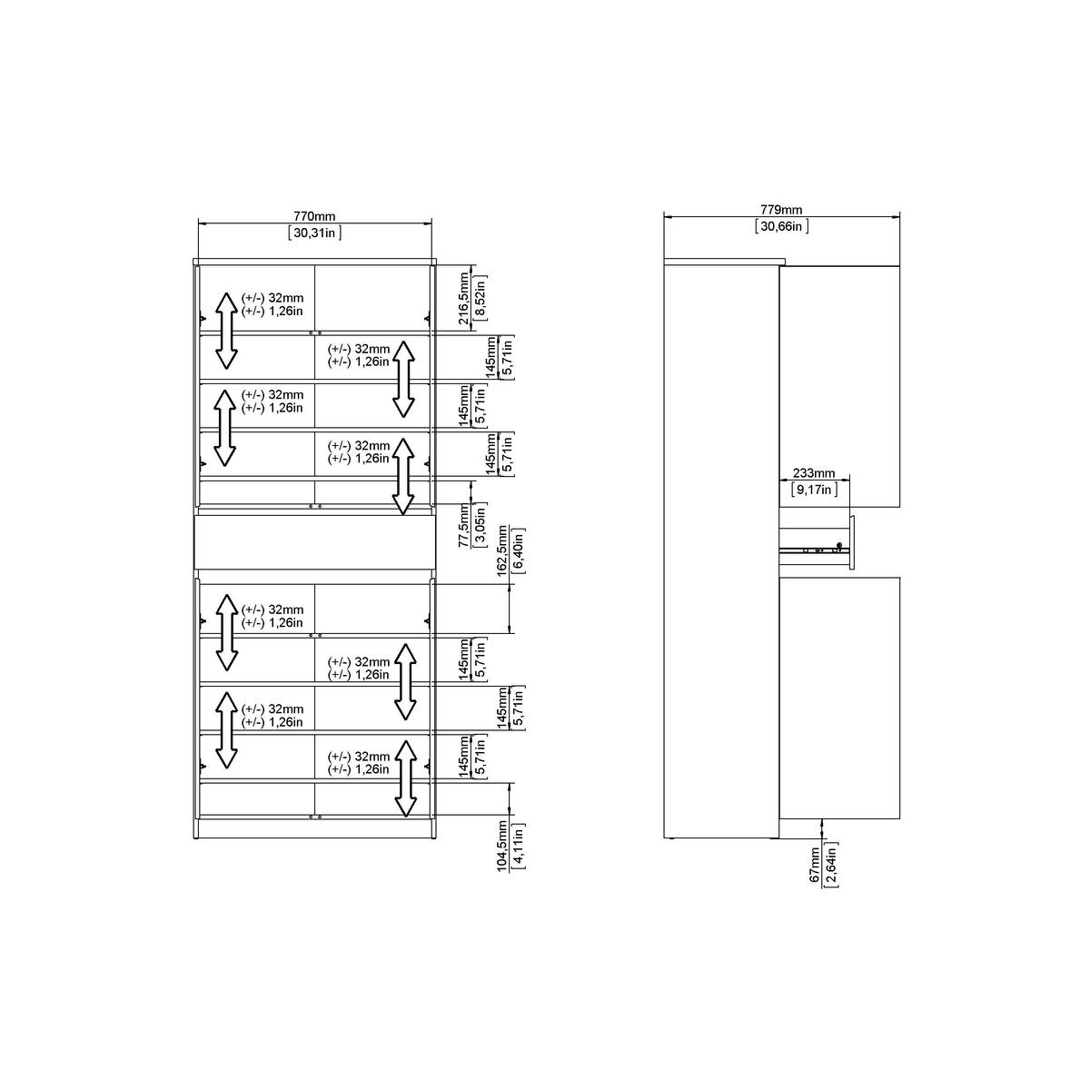 Schuhschrank Naia, Schwarz, Eichefarben, B: 80,4 Cm - Eichefarben/Schwarz, Design, Holzwerkstoff (80,4/191,7/40cm) - Livetastic