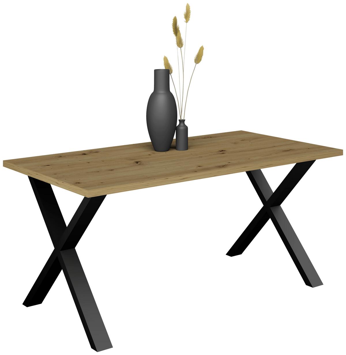 Esstisch Alex Schwarz, Eichefarben - Eichefarben/Schwarz, MODERN, Holzwerkstoff/Metall (180/90/78cm) - Livetastic