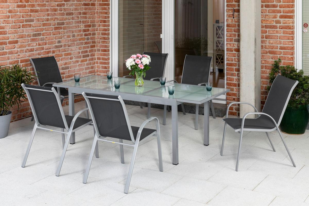 Gartenset Sorrento - Silberfarben/Grau, MODERN, Textil/Metall - Gardenson