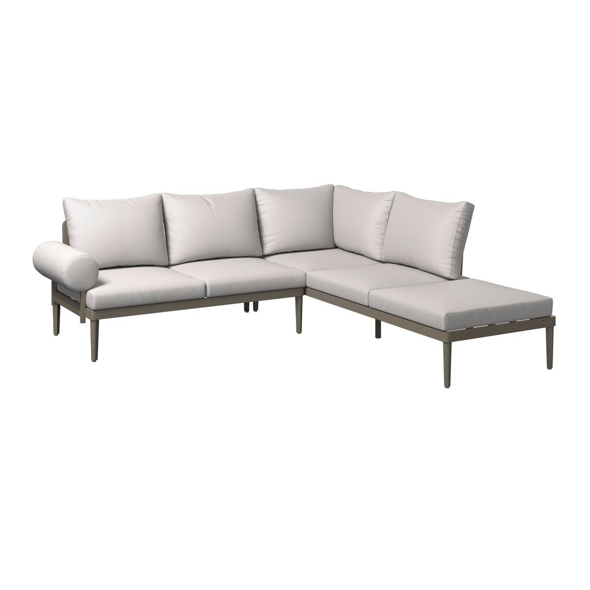 Loungegarnitur Kreta - Grau/Teakfarben, Basics, Glas/Kunststoff (228/214cm) - Beldano