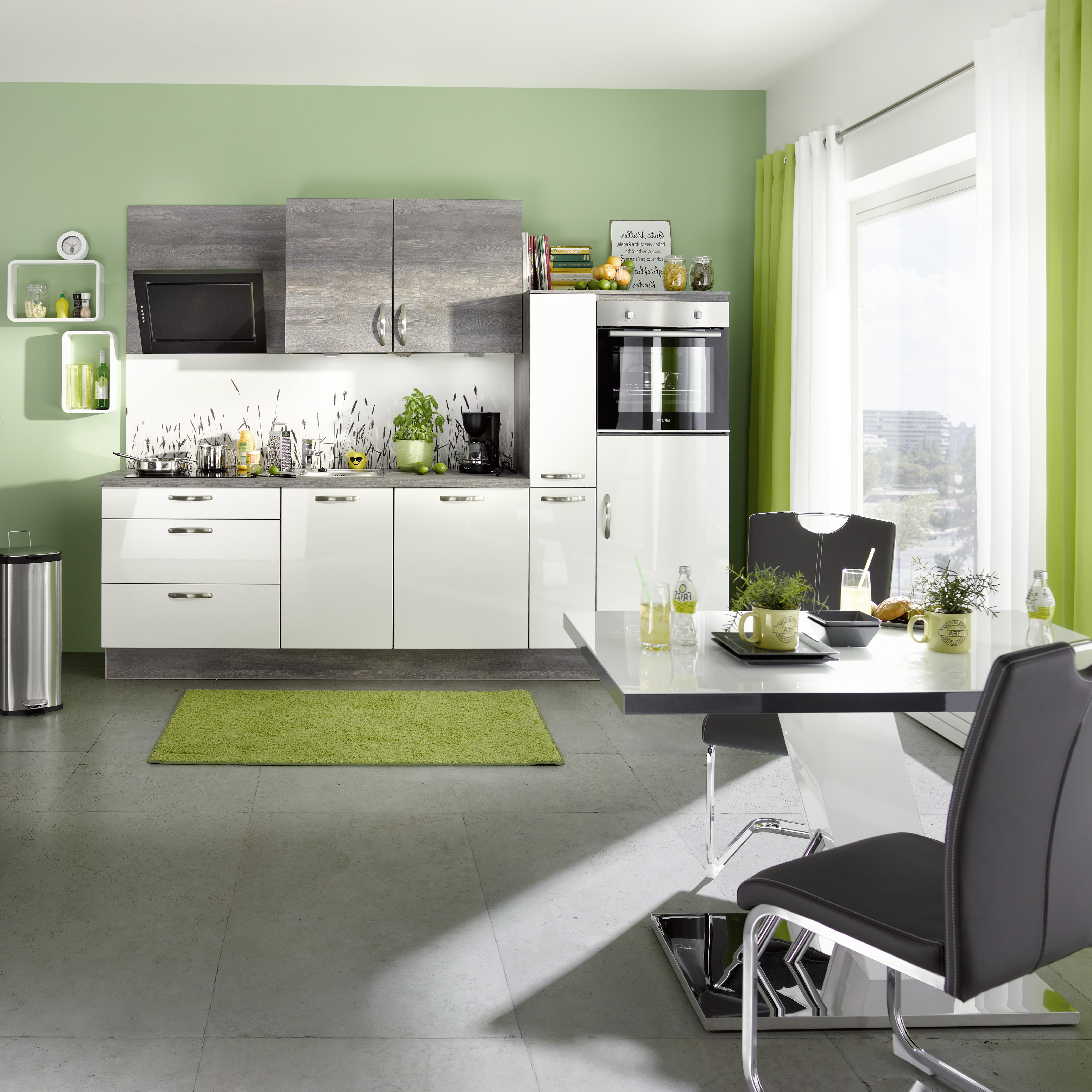 Küchenzeile Pn220/Pn100 Mit Geräten 280 cm Weiß/Steingrau - Weiß/Grau, MODERN, Holzwerkstoff (280cm)