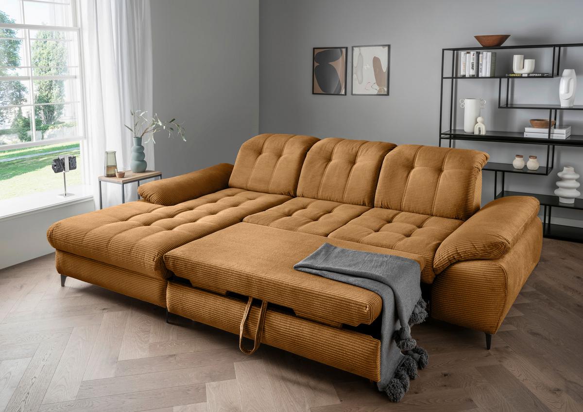 Eckschlafsofa Delphino Goldfarben S: 189x273 cm - Goldfarben/Schwarz, MODERN, Textil (189/273cm) - Livetastic