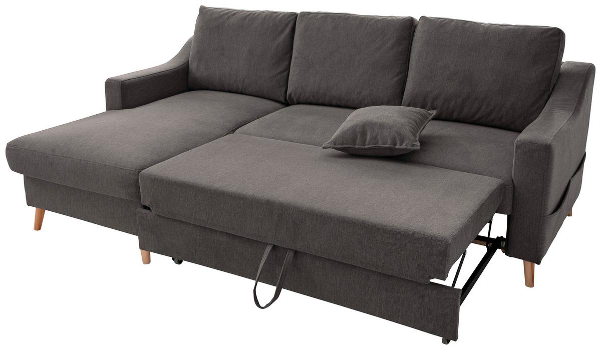 Ecksofa mit Schlaffunktion Valentina mit Kissen Anthrazit - Anthrazit/Naturfarben, KONVENTIONELL, Textil (150/228cm) - P & B