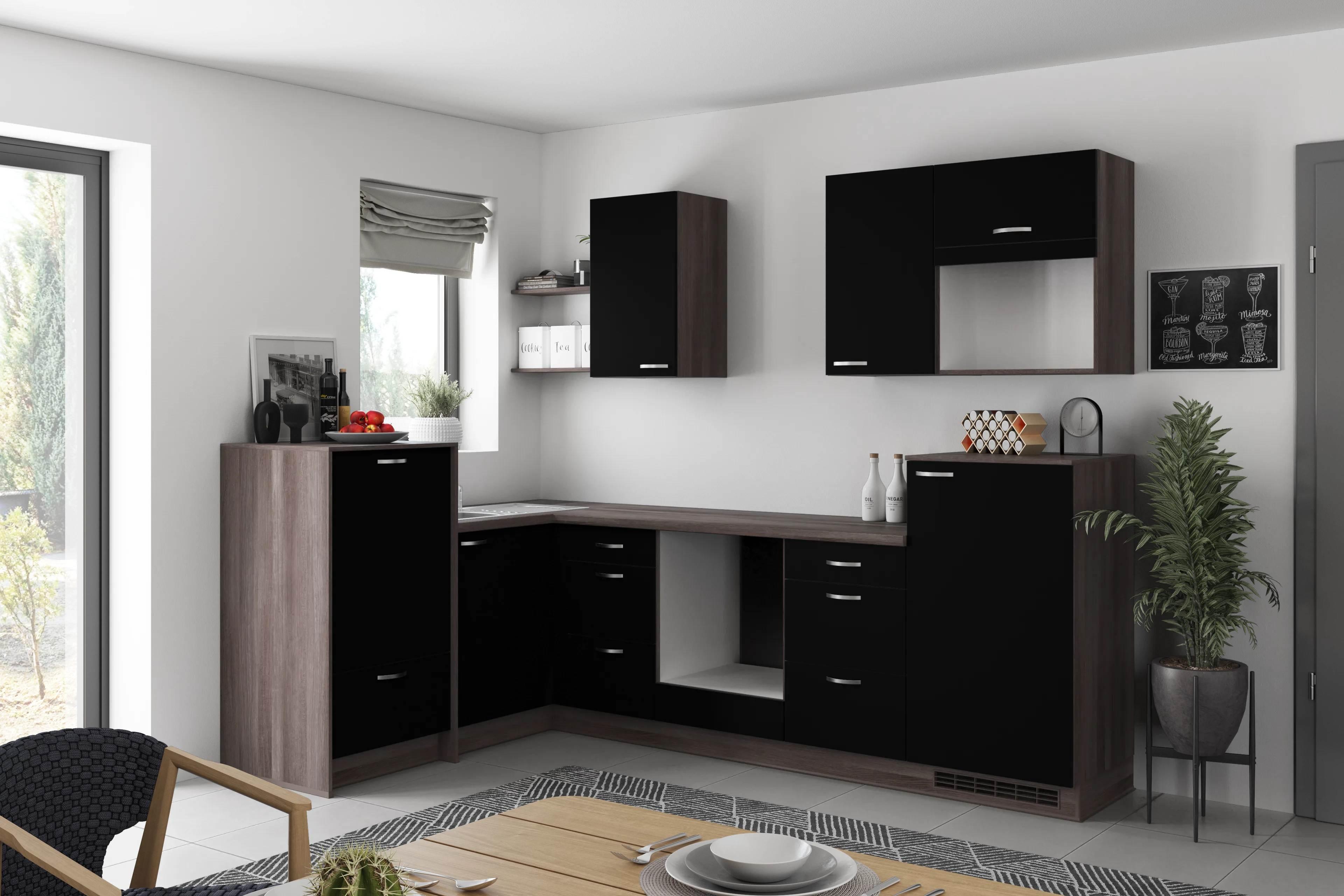Eckküche Clean - Eiche grau/Schwarz, MODERN, Holzwerkstoff (178/280cm) - Express