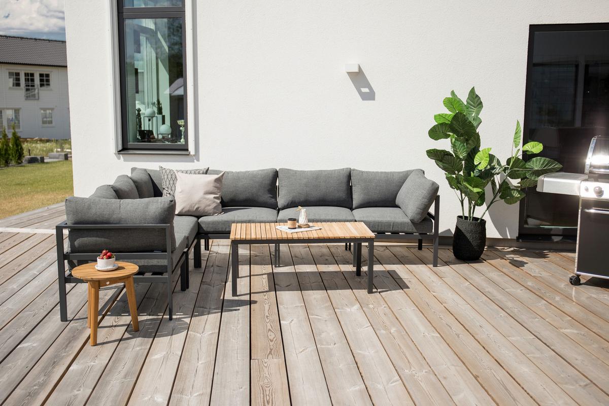 Loungetisch Brasilia - Schwarz/Teakfarben, KONVENTIONELL, Holz/Metall (110/60/45cm) - Gardenson