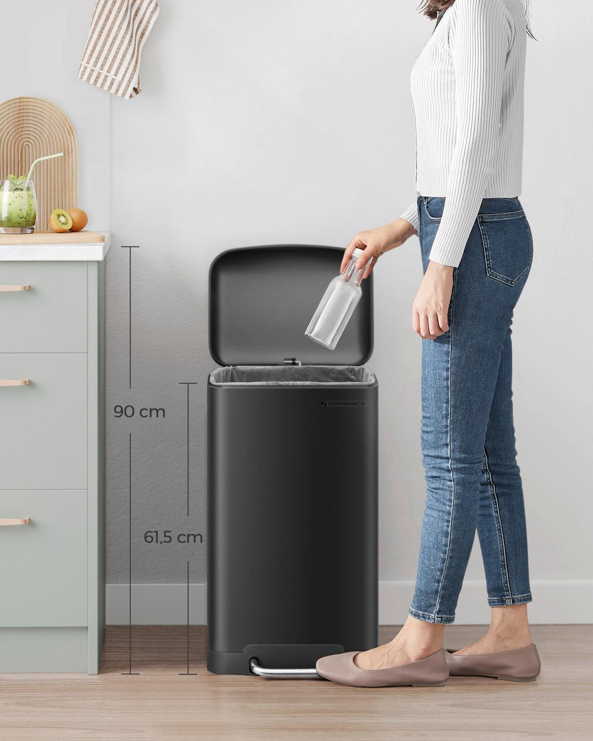 Abfallsammler Schwarz B: 34,5cm - Schwarz, Basics, Kunststoff/Metall (34,5/61,5/32,5cm)