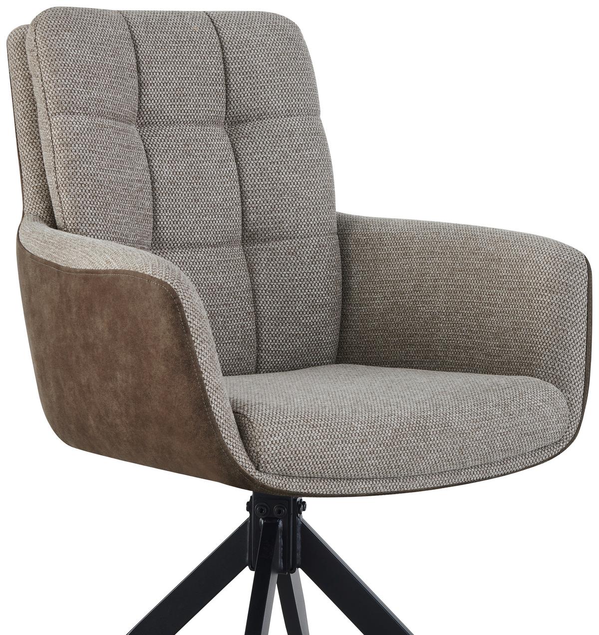 Armlehnstuhl Naim, Braun B: 60 cm, 180° drehbar - Schwarz/Braun, KONVENTIONELL, Holz/Textil (60/93/66cm) - MID.YOU